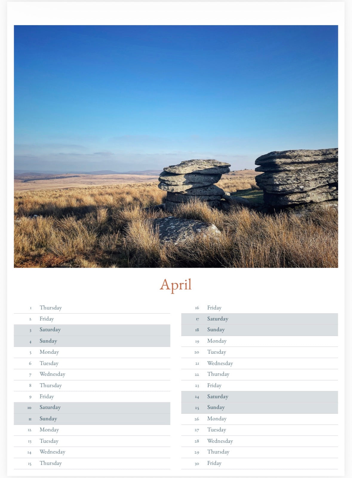 Dartmoor Calendar 2027 - A3 or A5