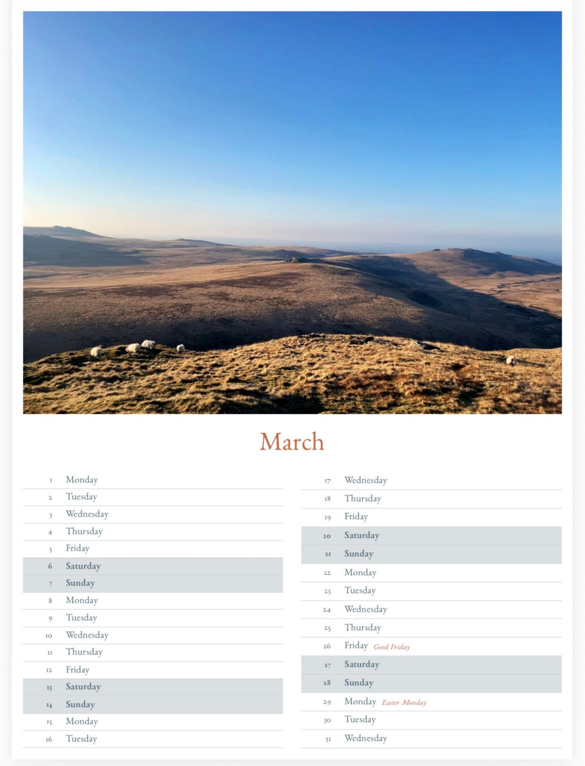 Dartmoor Calendar 2027 - A3 or A5