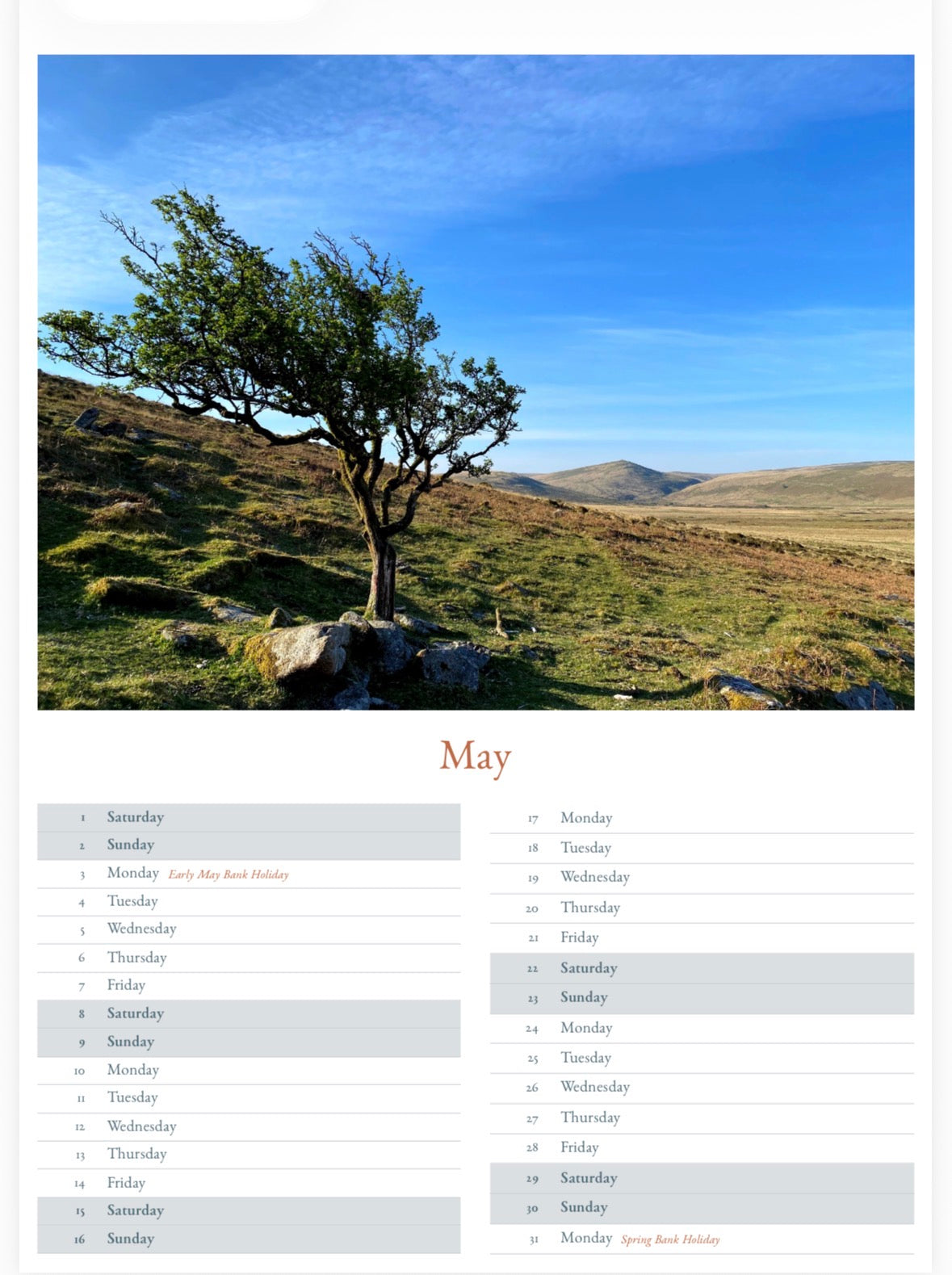 Dartmoor Calendar 2027 - A3 or A5