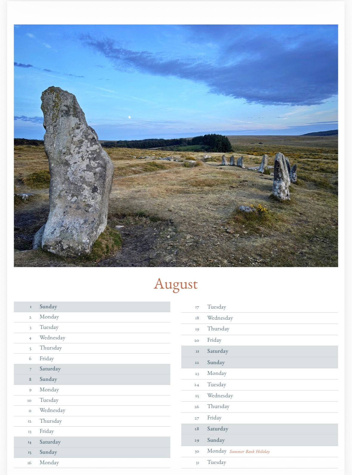 Dartmoor Calendar 2027 - A3 or A5