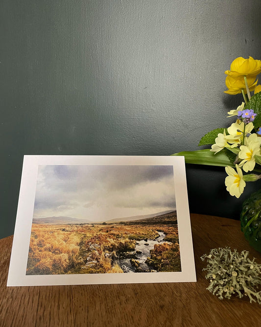 A greeting card with a photo of Looking North along Taw Valley, Dartmor  Devon 