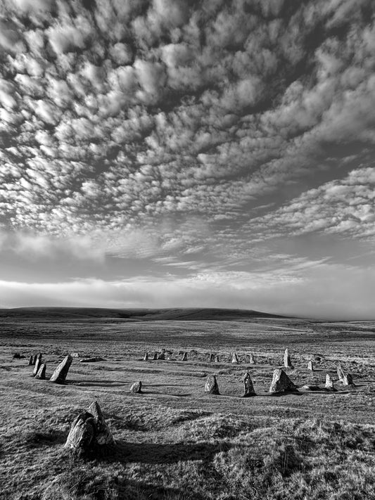 Scorhill Stone Circle under a Mackerel Sky