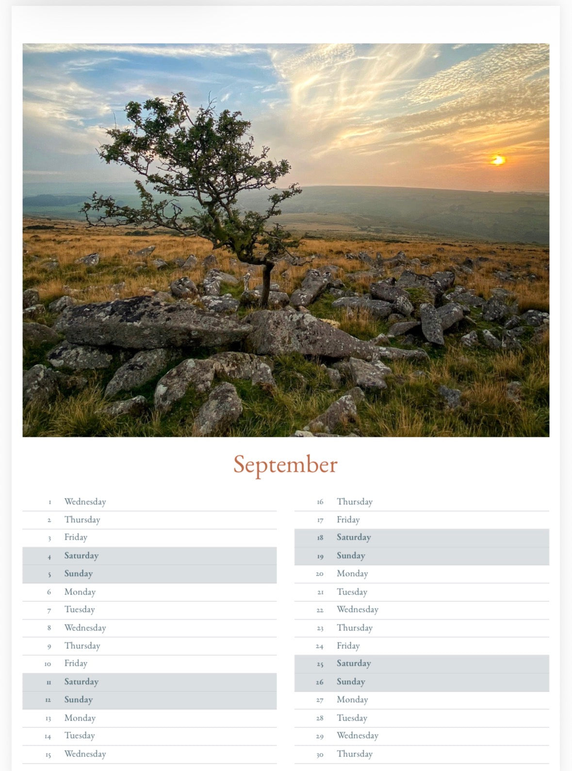 Dartmoor Calendar 2027 - A3 or A5